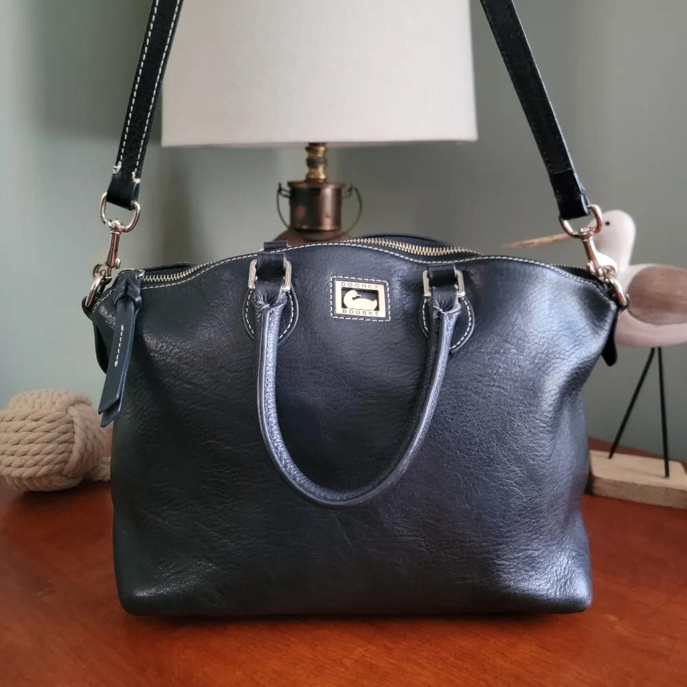 Dooney & Bourke Dillen Domed Satchel Black Pebbled Leather Crossbody Y2K